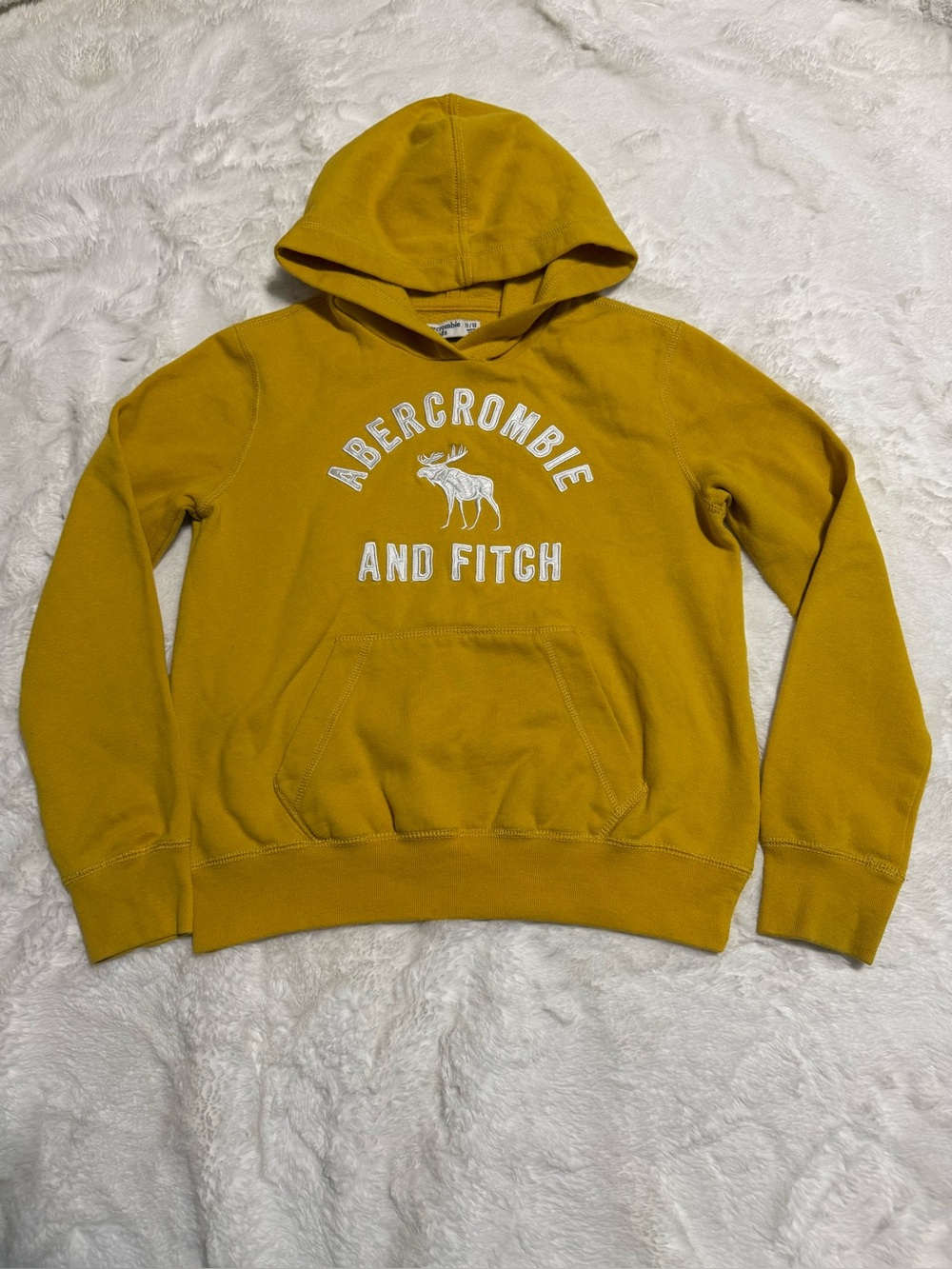 Abercrombie Kids Unisex Yellow Pullover Hoodie Moose Logo Sweatshirt Size 11/12